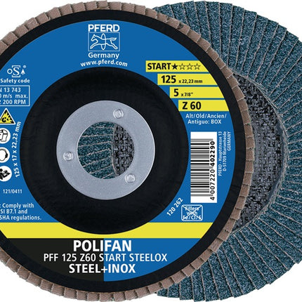 PFERD flap disc POLIFAN Z START STEELOX Ø 125 mm grit size Z-60 flat ( 4000844219 )