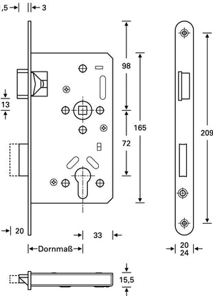 Cerradura de embutir antipánico SSF serie 20 APE función antipánico E redondeada (3000252880)