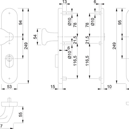 HOPPE Mobiliario de seguridad E86G/3332ZA/3310 Acero inoxidable F69 ( 3000209781 )