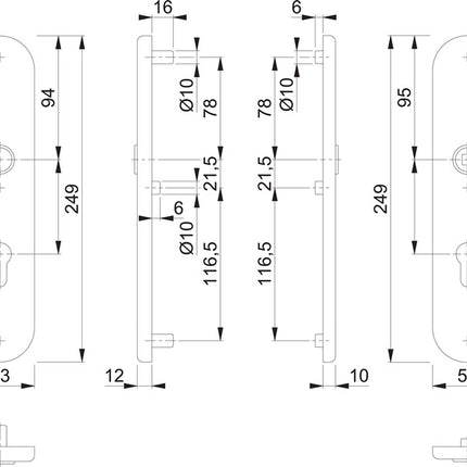 HOPPE Paire de plaques longues E3331/3310 mat F69 ( 3000209800 )