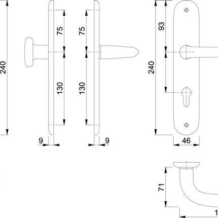 HOPPE long plate set Marseille 53/273P/1138 Aluminium F1 ( 3000252629 )