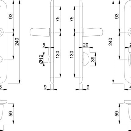 HOPPE long plate set Atlanta 1530/273P Aluminium F1 ( 3000252610 )