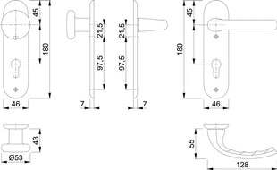 Juego de escudos cortos HOPPE Tôkyô 53/273KP/1710 aluminio F1 (3000252602)