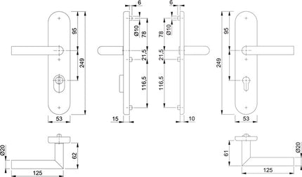 HOPPE fire protection set Amsterdam FS-E1400F/3332ZA/33310 stainless steel F69 D/D ( 3000220045 )