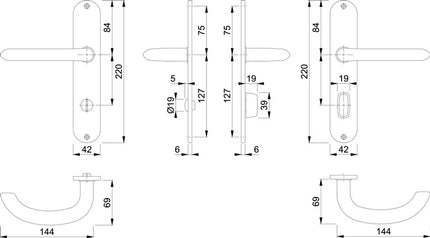 Juego de botones largos HOPPE Marsella E1138Z/302 acero inoxidable F69 ( 3000252287 )