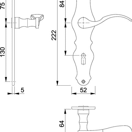 HOPPE long escutcheon set Weimar M112SLN/2007 brass F71 ( 3000253090 )