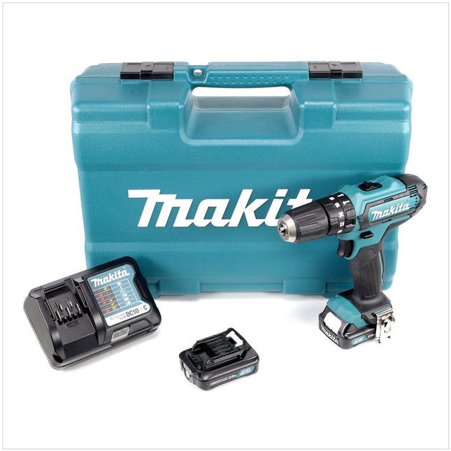Makita HP 331 DWAX1 10,8 V Akku Schlagbohrschrauber + 2 x BL1020B 2 Ah Akkus + DC10WC Ladegerät + 74 teiliges Zubehörset - Toolbrothers