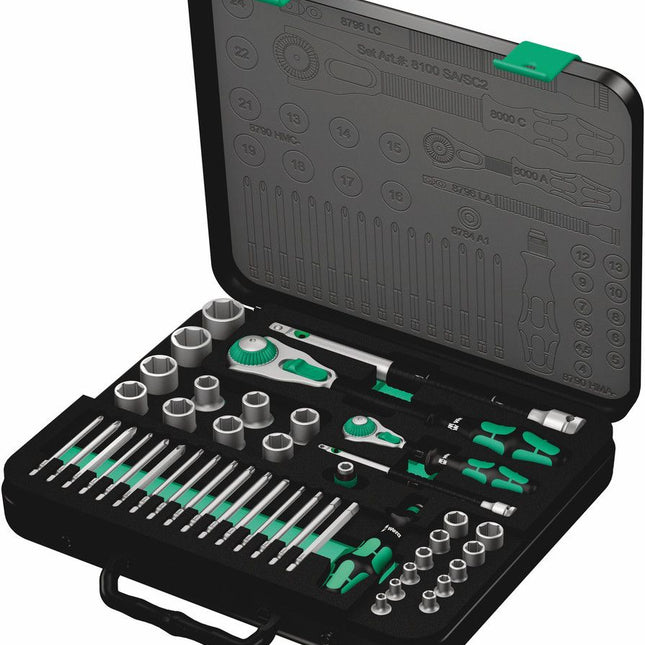 WERA Jeu de clés à douilles 8100 SA/SC 2 Zyklop 43 pièces 1/4 + 1/2 ″ ( 4000820557 )