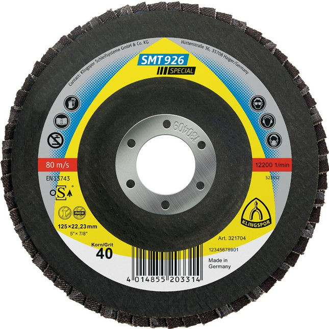 KLINGSPOR flap disc SMT 926 Special Ø 125 mm grain size 40 6° curved ( 8000352215 )