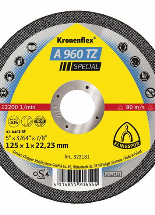 Disco de corte KLINGSPOR A 960 TZ Special D125x1mm recto (4000843410)