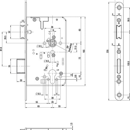 BKS Panic mortise lock 2320 Panic function B rounded ( 3324024345 )