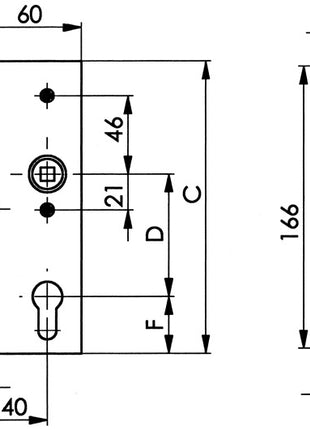 Caja de cerradura AMF 141U, DIN ciega izquierda/derecha (3000251273)