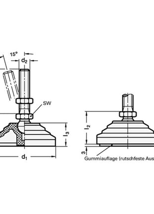 GANTER plastikowa stopa przegubowa GN 344 d1 100 mm, d2 M 16 mm l1 138 mm ( 4601002554 )