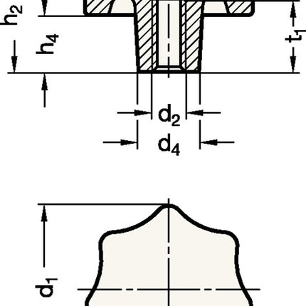 Manopola a stella GANTER DIN 6336 con boccola filettata ( 4601000858 )