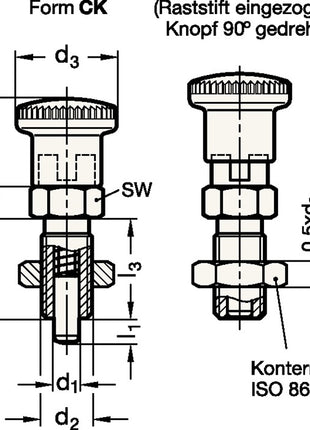 Perno de bloqueo GANTER GN 817 d1 8 mm d2 M 16 x 1,5 mm l1 12 mm (4601001432)