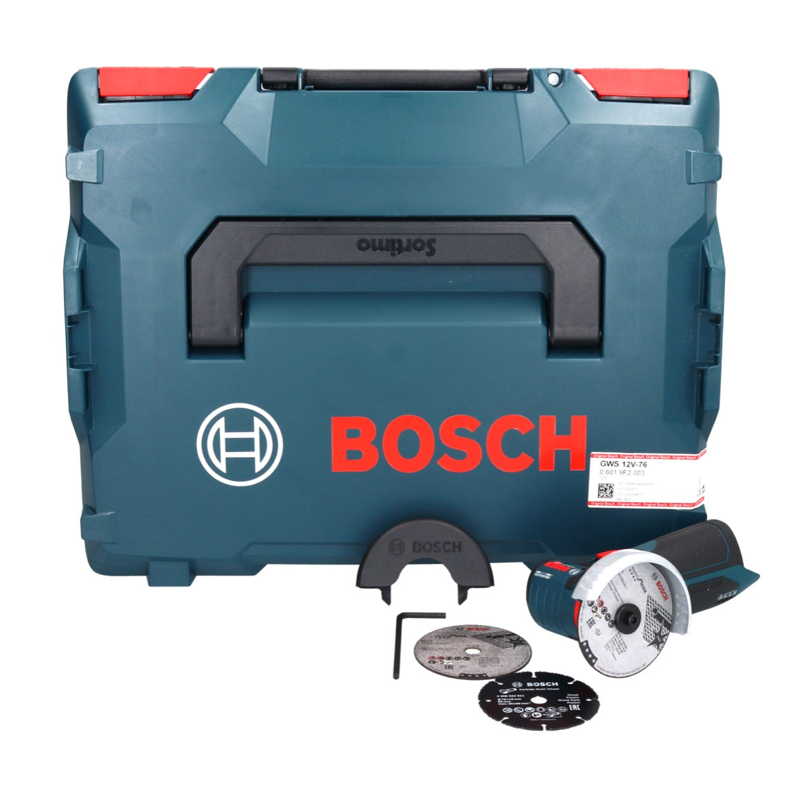 Amoladora angular a batería Bosch GWS 12V-76 Professional 12 V 76 mm sin escobillas (06019F2003) + L-Boxx - sin batería, sin cargador