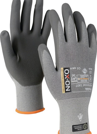 OX-ON Guantes Flexible Advanced 1907 Talla 8 gris/gris claro (4000391348)