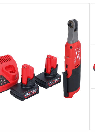 Cliquet à batterie Milwaukee M12 FHIR14-602 12 V 47 Nm 1/4" brushless + 2x batterie 6,0 Ah + chargeur