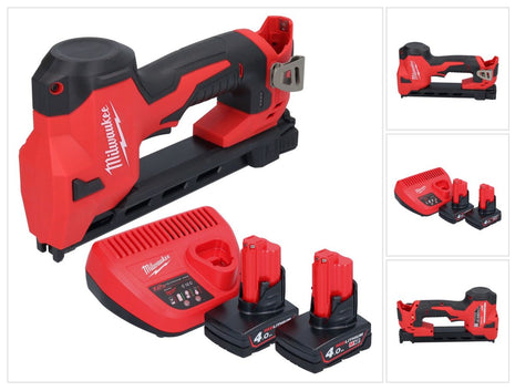 Grapadora a batería Milwaukee M12 BCST-402 12 V 19 x 25,4 mm + 2x baterías 4,0 Ah + cargador