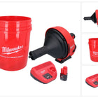 Limpiador de tuberías a batería Milwaukee M12 BDC8-201C 12 V + 1x batería 2,0 Ah + cargador + espiral + cubo