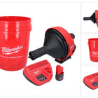 Limpiador de tuberías a batería Milwaukee M12 BDC8-251C 12 V + 1x batería 2,5 Ah + cargador + espiral + cubo