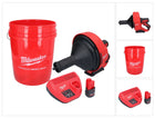 Limpiador de tuberías a batería Milwaukee M12 BDC8-251C 12 V + 1x batería 2,5 Ah + cargador + espiral + cubo