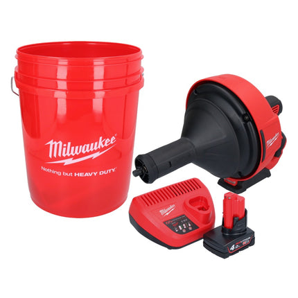 Milwaukee M12 BDC8-401C Akumulatorowy udrażniacz do rur 12 V + 1x akumulator 4,0 Ah + ładowarka + spirala + wiadro