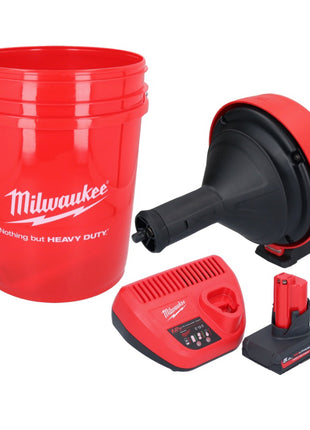 Milwaukee M12 BDC8-501C Akumulatorowa wyciorarka do rur 12 V + 1x akumulator 5,0 Ah + ładowarka + spirala + wiadro