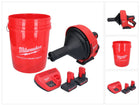 Limpiador de tuberías a batería Milwaukee M12 BDC8-502C 12 V + 2x baterías 5,0 Ah + cargador + espiral + cubo