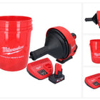 Limpiador de tuberías a batería Milwaukee M12 BDC8-601C 12 V + 1x batería 6,0 Ah + cargador + espiral + cubo