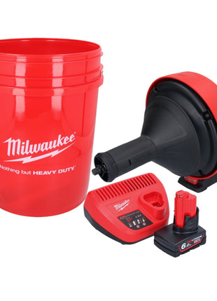 Milwaukee M12 BDC8-601C Akumulatorowa wyciorarka do rur 12 V + 1x akumulator 6,0 Ah + ładowarka + spirala + wiadro