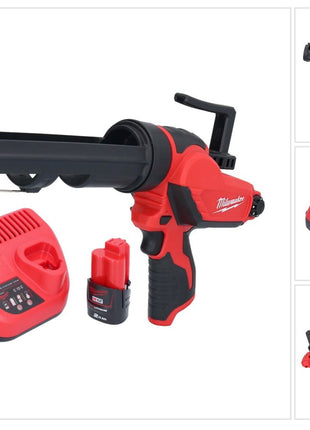 Pistola de cartuchos a batería Milwaukee M12 PCG/310-201 12 V 310 ml + 1x batería 2,0 Ah + cargador