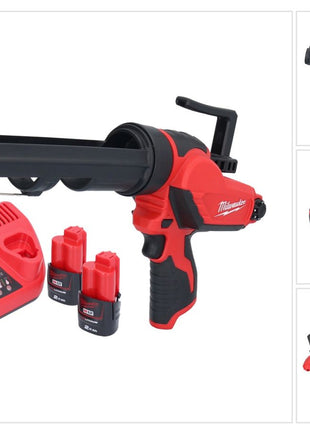 Pistola de cartuchos a batería Milwaukee M12 PCG/310-202 12 V 310 ml + 2x baterías 2,0 Ah + cargador