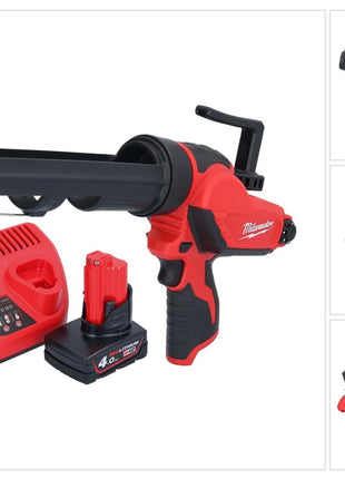 Pistola de cartuchos a batería Milwaukee M12 PCG/310-401 12 V 310 ml + 1x batería 4,0 Ah + cargador