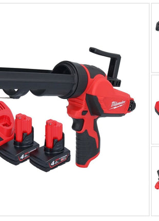 Pistola de cartuchos a batería Milwaukee M12 PCG/310-402 12 V 310 ml + 2x baterías 4,0 Ah + cargador