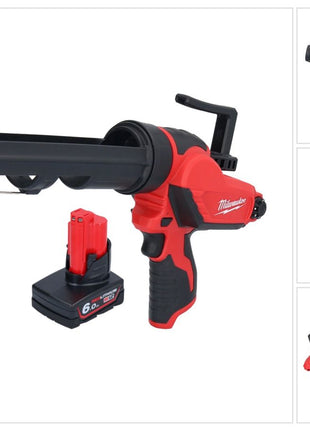 Pistola de cartuchos a batería Milwaukee M12 PCG/310-601 12 V 310 ml + 1x batería 6,0 Ah - sin cargador