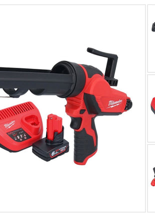 Pistola de cartuchos a batería Milwaukee M12 PCG/310-601 12 V 310 ml + 1x batería 6,0 Ah + cargador