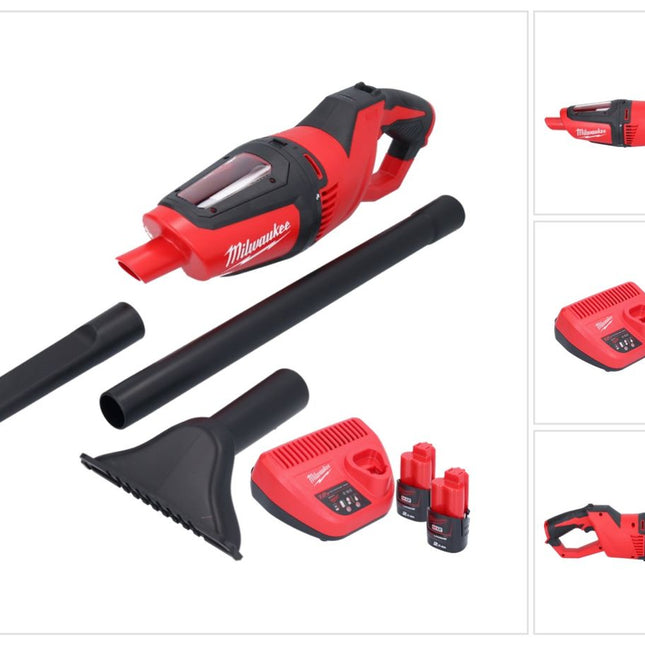 Aspirador a batería Milwaukee M12 HV-202 12 V + 2x baterías 2.0 Ah + cargador