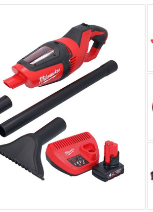 Aspirador a batería Milwaukee M12 HV-401 12 V + 1x batería 4,0 Ah + cargador