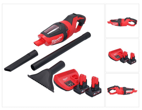 Aspirador a batería Milwaukee M12 HV-402 12 V + 2x baterías 4,0 Ah + cargador