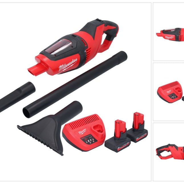Aspirador de batería Milwaukee M12 HV-502 12 V + 2x baterías 5,0 Ah + cargador