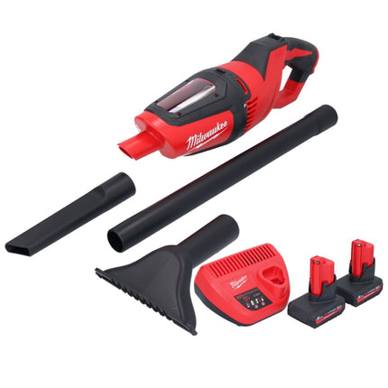 Aspirador de batería Milwaukee M12 HV-502 12 V + 2x baterías 5,0 Ah + cargador