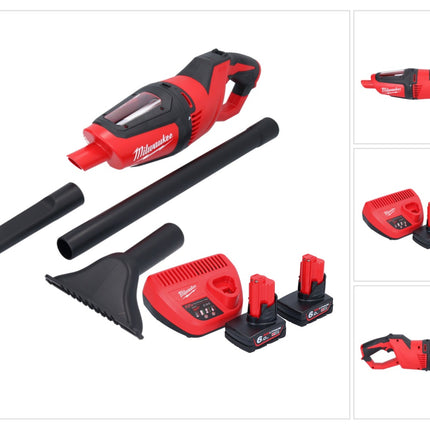 Aspirador a batería Milwaukee M12 HV-602 12 V + 2x baterías 6,0 Ah + cargador