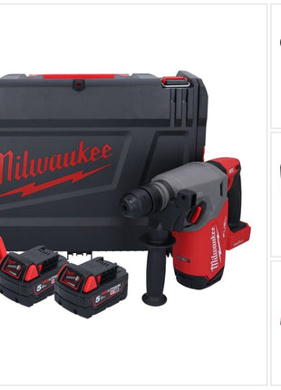 Martillo combinado a batería Milwaukee M18 ONEFHX-502X 18 V 2,5 J SDS-Plus sin escobillas + 2x baterías 5,0 Ah + cargador + caja HD