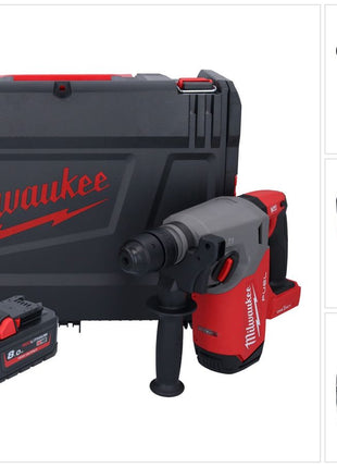 Milwaukee M18 ONEFHX-801X Martello combinato a batteria 18 V 2,5 J SDS-Plus Brushless + 1x batteria 8,0 Ah + scatola HD - senza caricabatterie