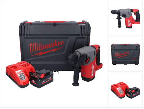 Martillo combinado a batería Milwaukee M18 ONEFHX-801X 18 V 2,5 J SDS-Plus sin escobillas + 1x batería 8,0 Ah + cargador + caja HD