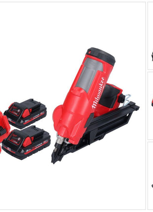 Cloueur à batterie Milwaukee M18 FFN-302 18 V 50 - 90 mm sans balais + 2x batteries 3,0 Ah + chargeur