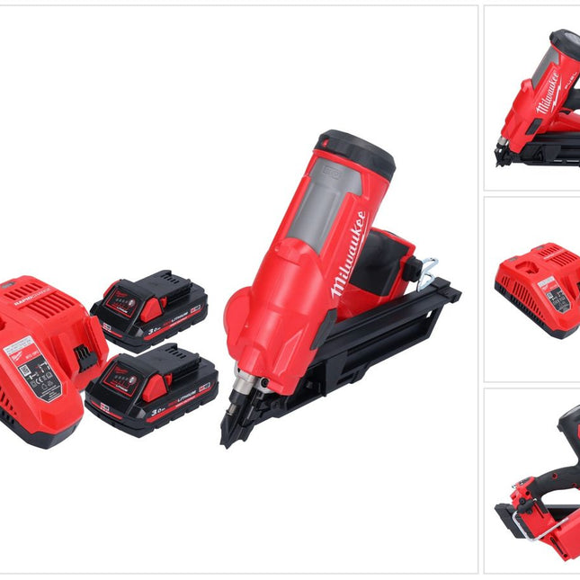 Cloueur à batterie Milwaukee M18 FFN-302 18 V 50 - 90 mm sans balais + 2x batteries 3,0 Ah + chargeur
