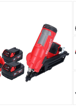 Clavadora a batería Milwaukee M18 FFN-502 18 V 50 - 90 mm sin escobillas + 2x baterías 5,0 Ah + cargador