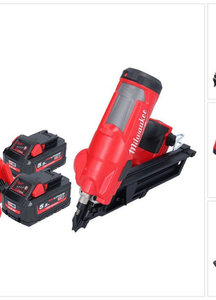 Clavadora a batería Milwaukee M18 FFN-552 18 V 50 - 90 mm sin escobillas + 2x baterías 5,5 Ah + cargador